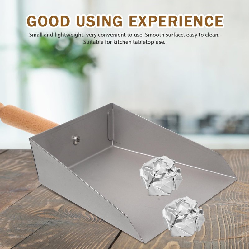 Tofficu Stainless Steel Dustpan with Wood Handle - Metal Dust