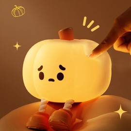 ZWOOS Pumpkin Night Light Children, 3 Light Modes, Baby, Bedside Lamp Baby Room with 30-Minute Timer and Touch Control, USB Charging 500 mAh for Children's Room, Decorative Toy