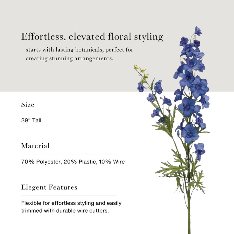 Blue Faux Blooming Delphinium Flower - 39"