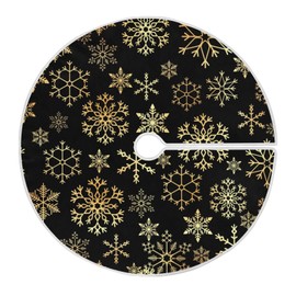 Christmas Tree Skirt Gold Black Snowflake 48 Inch Xmas Tree Mat Christmas Tree Skirt Ornament Tree Base Cover Mat for Christmas Decorations New Year Party Holiday 120cm