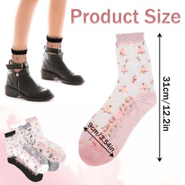 KALIONE 4 Pairs Transparent Socks Women's Thin Fine Stockings Ultra Thin Breathable Women's Socks Ankle Ruffle Mesh Socks Flower Socks Nylon Socks, sheer