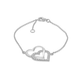 Tuscany Silver Women 925 Sterling Silver Cubic Zirconia Double Heart Adjustable Bracelet 15 cm/6 Inch - 18 cm/7 Inch