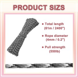 PATIKIL 550lb Paracord Rope 200ft, 4mm Tent Rope, 7-Strand Core Heavy Duty Cord for Outdoor Camping Hiking Tent Survival Utility Rope, Black/White Camouflage