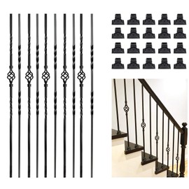 AAqq Decor 10 Pack Stair Balusters Hollow Single Basket and Double Twist Stair Spindles 1/2" Square Iron Balusters with 20 Swivel Shoes(A225-10)