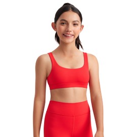 CRZ YOGA Girls Butterluxe Training Sports Bra - Scoop Neck U Back for Teens Kids Yoga Dance Crop Top Deep Red Large