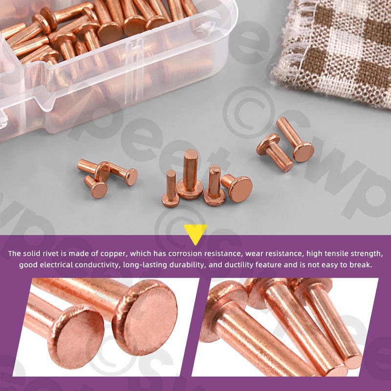 Swpeet 270Pcs M2 M2.5 M3 Flat Head Copper Solid Rivet
