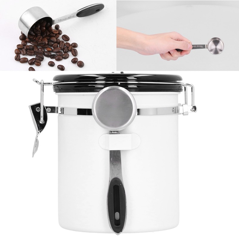 Sealing Container with Spoon Stainless Steel Coffee Beans Canister with
