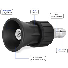 MINGOU Nozzle Guard Pressure Washer, 25 Degree055 Orifice Pressure Washer Nozzle Guard with 1/4" Quick Coupler Plug, Includes (020/025/030/035/040/045/050/055/060/065) Orifice
