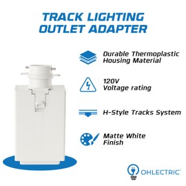 OHLECTRIC Track Light NT-327W H-Track Lighting Outlet Adapter, H-Type Track (2-Pack) White Power Plug Accessory for Track Rail Systems