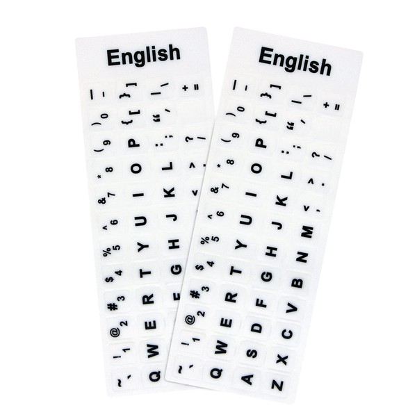 2Pcs English Keyboard Letter Stickers - Black Font White Background,