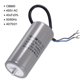 BOXONLY CBB60 40uf Run Capacitor 450V AC 40/70/21 ±5% 50/60Hz Cylinder 110x50mm 2 Wires with Terminal,M8 Fixing Stud for Air Compressor Water Pump Motor