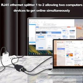 YARCHONN Ethernet Splitter 1 to 2, RJ45 Ethernet Splitter Network Switch 8P8C LAN Internet Extender 1 in 2 Out Adapter with USB Power Cable for Computer Hub Router