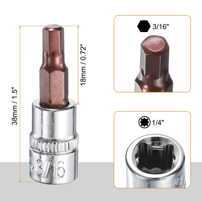 sourcing map 3/16" Hex Bit Socket 1/4" Drive SAE S2