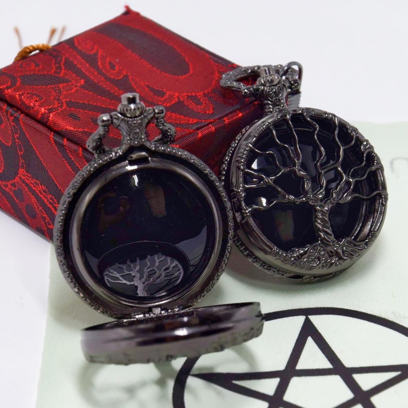 TOWDREU Scrying Mirror,Obsidian Mirror Tree of Life Design Witchcraft Kit