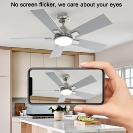 Modern Ceiling Fans with Lights - 42 inch Nickle Outdoor Ceiling Fan with Light and Remote, Reversible DC Motor, 6-Speed Quiet 3CCT LED Dimmable for Bedroom, Indoor and Outdoor, Patios, ETL Listed