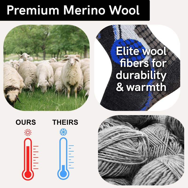 Pure Athlete High Performance Wool Ski Socks - Thermal Warm