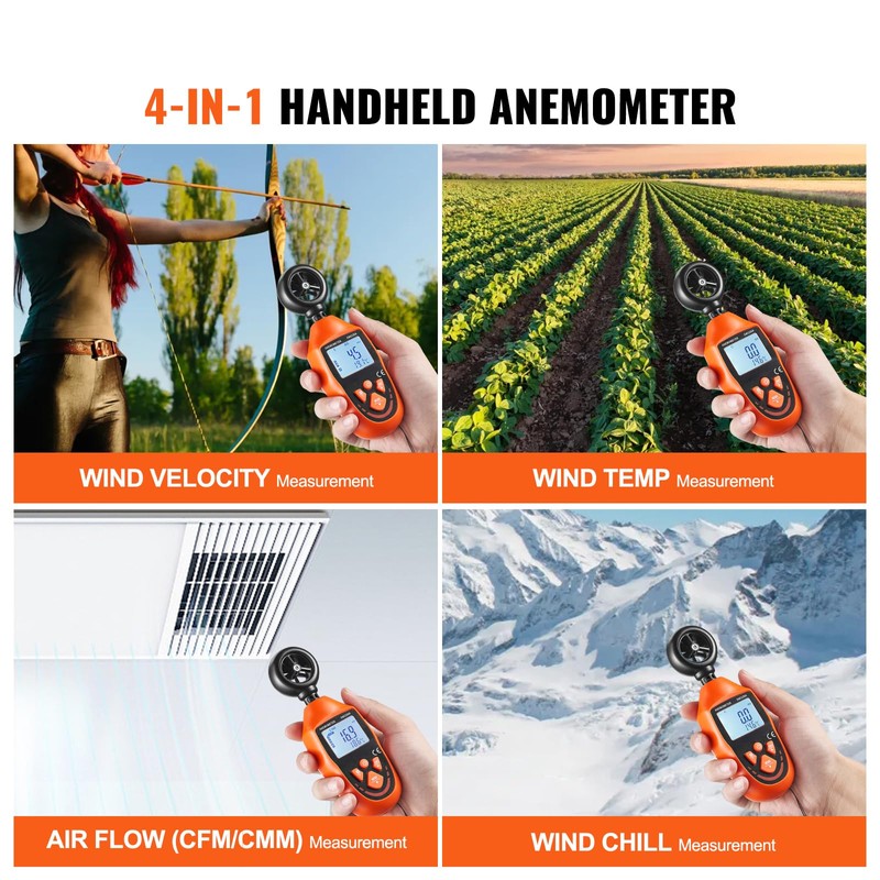 Happybuy Handheld Anemometer, 14℉-113℉, Digital Wind Speed Meter Gauge with