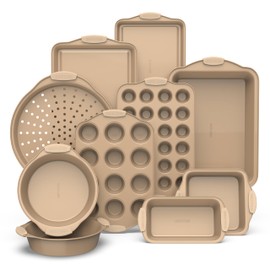 Country Kitchen Nonstick Stackable Bakeware Set - Heavy Duty, Durable, Easy Release Baking Set, Gold, 10 Pcs