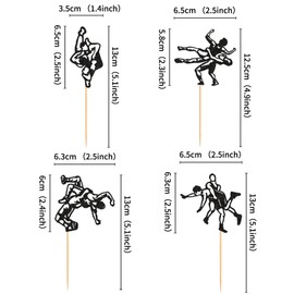 Ercadio 24 Pcs Wrestling Cupcake Toppers Glitter Black Man Wrestler Birthday Cupcake Pick Decorations Wrestling Sport Theme Kids Birthday Baby Shower Party Decorations