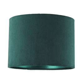 Modern Dark Forest Green Soft Corduroy Fabric Drum Lamp Shade with Inner Emerald Satin Lining | 25cm x 18cm | for Table Lamp or Pendant by Happy Homewares