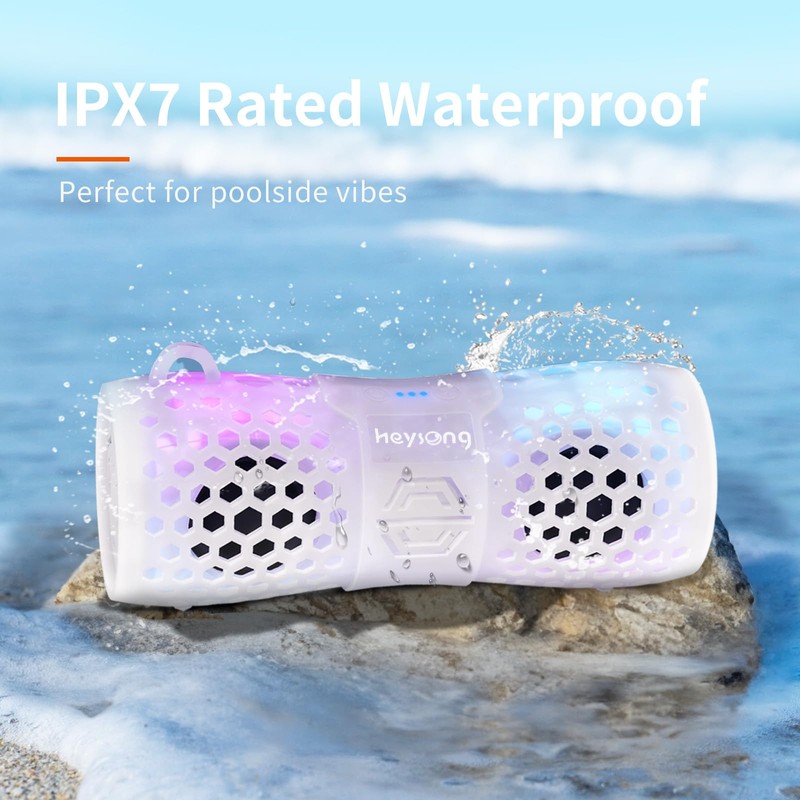 HEYSONG Bluetooth Speaker, Portable Waterproof Shower Speakers with Lights, IPX7