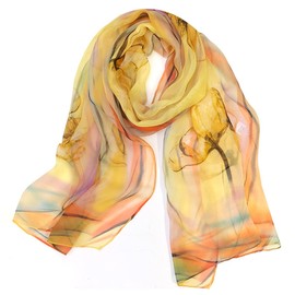 allydrew Wrapables® Lightweight Sheer Silky Feeling Chiffon Scarf, Yellow Floral