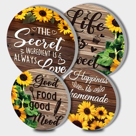 Tucocoo Retro Electric Stove Burner Covers,Sunflower Set of 4 Round Stove Burner Covers,Two 8Inch Two 10Inch,Gas Metal Stove Burner Cover, Modern Art Cooktop Decorative Sweet Home Kitchen Decor