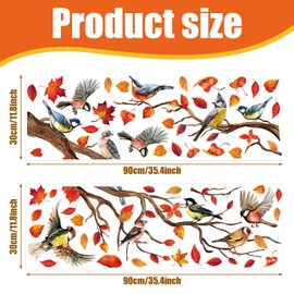 JarThenaAMCS Fall Wall Stickers Tree Bird Branch Leaves Wall Decals Autumn Room Mural Stickers for Thanksgiving Home School Office Party Decor, 11.8 x 35.4 Inch, 2 Rolls