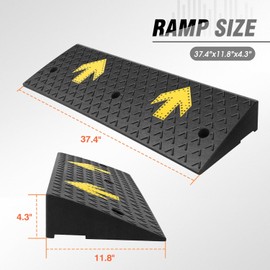 DNA MOTORING 2pcs 4.3" Rise Rubber Arrow Curb Ramp Heavy Duty Loading Threshold Ramp 37.4 in L x 11.8 in W x 4.3 in H for Loading Dock, Warehouse, Wheelchair, Motorcycles, Cars, TOOLS-00650