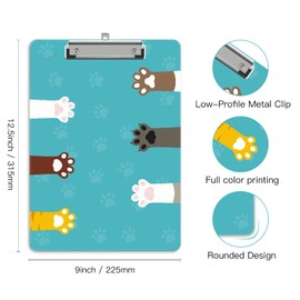 ZAXMEY A4 Plastic Clipboard 9" x 12.5", Stardard Letter Size Clipboard with Low Profile Clip for School, Office, Student, Women, Man, Kids, Decorative Clipboard, Cute Custom Pattern, Cat Claw