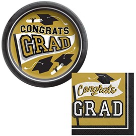 Graduation Party Supply Pack for 20 People | Bundle Includes Paper Plates & Lunch Napkins | School Colors (Gold)