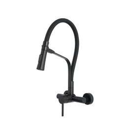 Wall Mount Kitchen Faucet with Sprayer 6 Inch Center Flexible Silicone Hose Kitchen Faucet Magnetic Docking Laundry Commercial Utility Sink Faucet Matte Black (W-118E-BK)