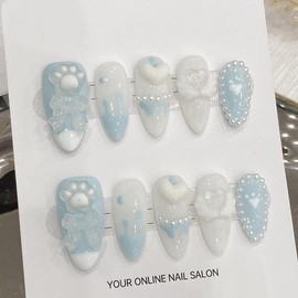 Press on nails,Handmade,Meduim Length,Cute,Super Strong,3D charms - Color: C218, size: m