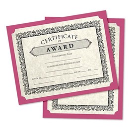 LUXPaper Single Certificate Holders in 100 lb. Magenta for 8 1/2 x 11 Award Certificates with Die-Cut Slits, 50 Pack, Size 9 1/2 x 12 (Pink)
