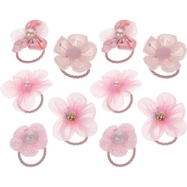 WADY Baby Girl Hair Ties with Flowers, 10 Pcs Hair Ties for Girls Cute Floral Hair Bands, Elastic Ponytail Holder No Damage Hair Accessories for Kids,Mini Boutique Elastic Hair Rubber Ribbon Hair Band