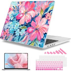 Mektron Case for 2024 MacBook Pro 16" M4 A3403 A3186 Fits M3 A2991 M2 A2780 M1 A2485 (2021/2033) Pro/Max Chips with Touch ID, Hard Shell Plastic Laptop Cover Keyboard Cover, Hand-Painted Flowers