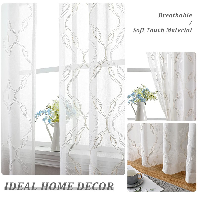 VISIONTEX Sheer Curtains 95 Inches Long 2 Panels Set, Beige