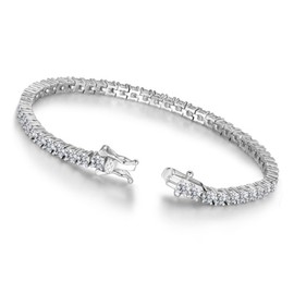 [3MNSCD] 7" 3 Color Gold Plated Tennis Bracelet Women Jewelry Lobster Clasp Bracelet, Stone White Gold Yellow Gold