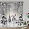 Farmhouse Winter Christmas Shower Curtain Set, Cute Snowman Snow Forest
