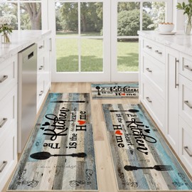 Tritard 100% Non Slip Kitchen Mats for Floor Washable Kitchen Rugs Sets of 3 Farmhouse Kitchen Runner Rug Soft Rustic Kitchen Floor Carpet for Hallway, Laundry, Sink, Office, Turquoise