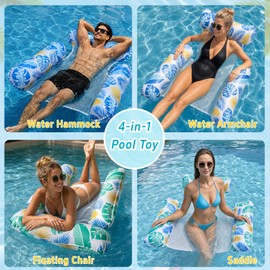 Pool Inflatables, 4 In 1 Inflatable Pool Floats Hammock, Swimming Inflatable Tanning Pool Toys Chair Water Hammock for Mattresses Seat Floating Mattress (2 Pack)