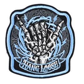 Hang Loose Skeleton Shaka Embroidery Morale Patch - Hook and Loop Electric Blue Tactical Badge for Backpacks Bags Vest Dog Harness