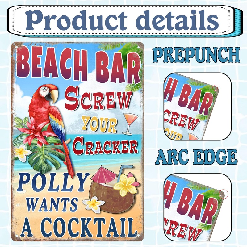 Beach Bar Tin Sign Screw The Cracker Polly Wants a