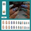 24Pcs Ocean Press on Nails Medium Almond Fake Nails Blue
