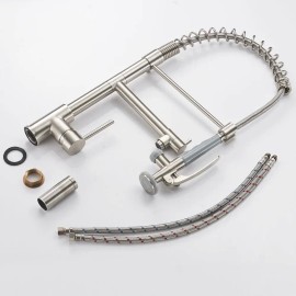 Commercial Single Handle Kitchen Sink Faucet with Pull-Down Sprayer Brushed Nickel FinishColor: as Pic Color