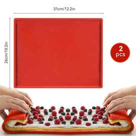 Silikon Backmatte, 2 Stück Antihaftbeschichtet Backblech Rollmatte Groß Roll Kuchen Matte Rutschfest Swiss Roll Backblech Biskuitrolle Backform für Kochen, Backen, Keksen (Rot)