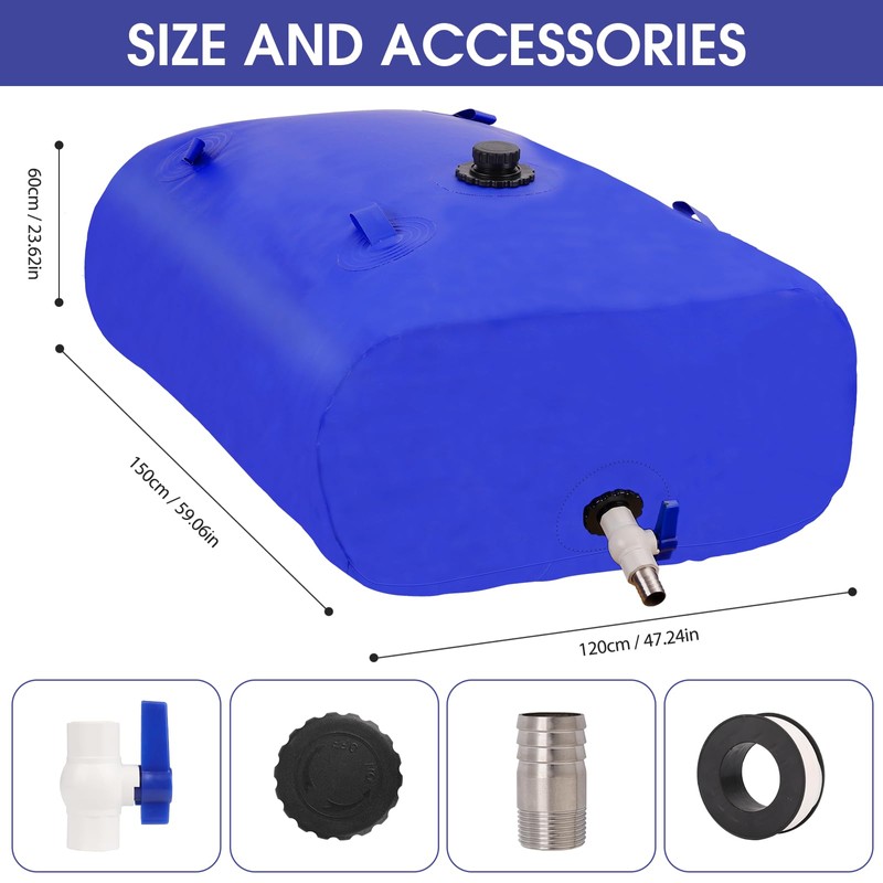 1000L/264gal Foldable Water Bladder Storage Container - Large Capacity Soft