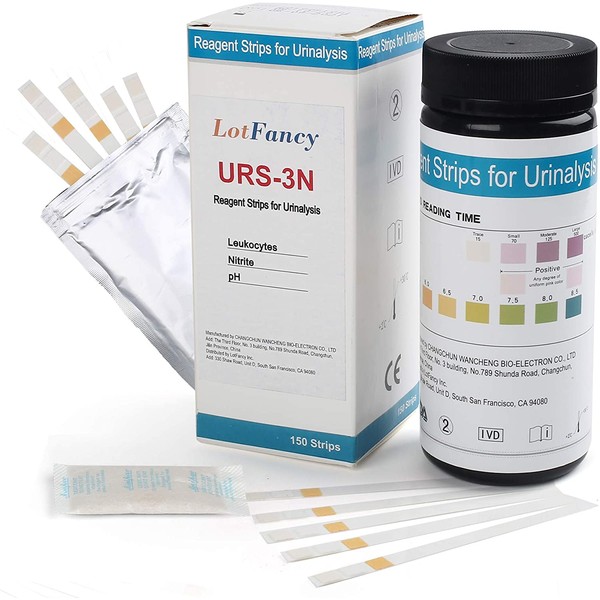 LotFancy UTI Test Strips 150ct, 3-in-1 Urine Test Strips for Leukocyte Nitrite and PH Testing, Accurate Results in 1 Minute, Medical Grade Home Test