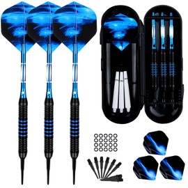 GUBOOM Darts with Plastic Tip for Electronic Dartboard, Set of 3, Soft Darts Set, 18 g Professional Soft Darts and Extra Shaft Flights, Dart Tips, Anti-Loose Rubber Rings