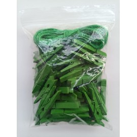 1.9 Inch Green Wooden Clips with Jute Twine Display Artwork DIY Craft Project Photo Garland Travel Clothespins Pack 50